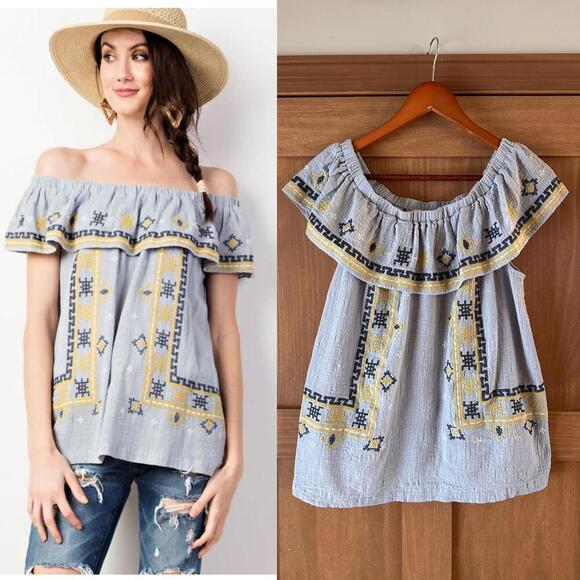 Easel Tops - Easel Embroidered Off The Shoulder Ruffle Sleeveless Blouse Top Women’s Medium